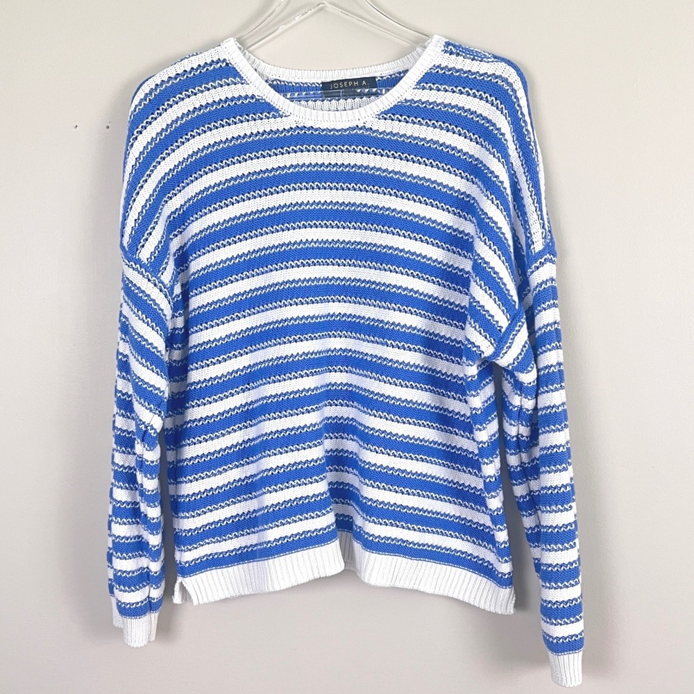 Joseph A Striped Sweater Womens XL Blue White Cotton Blend Nautical Coastal Knit